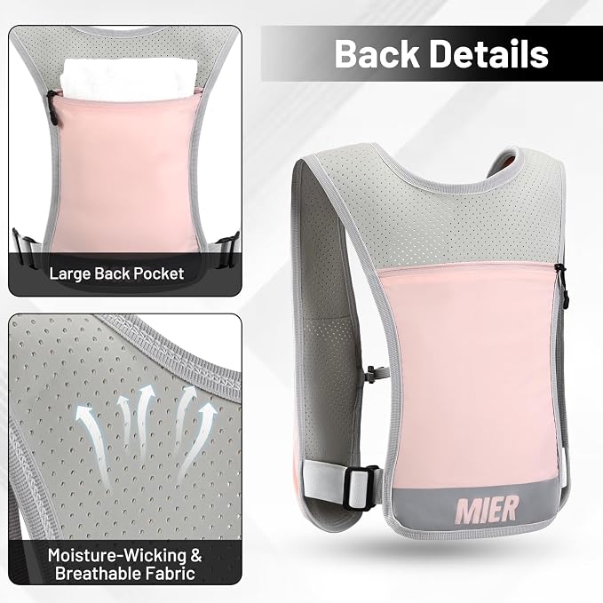 MIER Running Vest for Women Men, Lightweight Breathable Hydration Vest with 500ml Soft Flask Reflective Hydration Backpack for Marathon Cycling Hiking Jogging