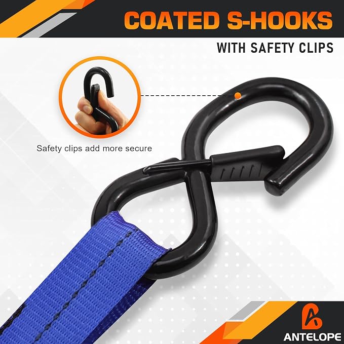 Ratchet Tie Down Straps Set, 5250 LBS Breaking Strength, 2 Pack 1.5" x 15' Heavy Duty Ratchet Straps, Cargo Strap, Motorcycle Straps for Trucks, Bicycle, Kayak, Moving, Tie Downs with S Hooks, Blue