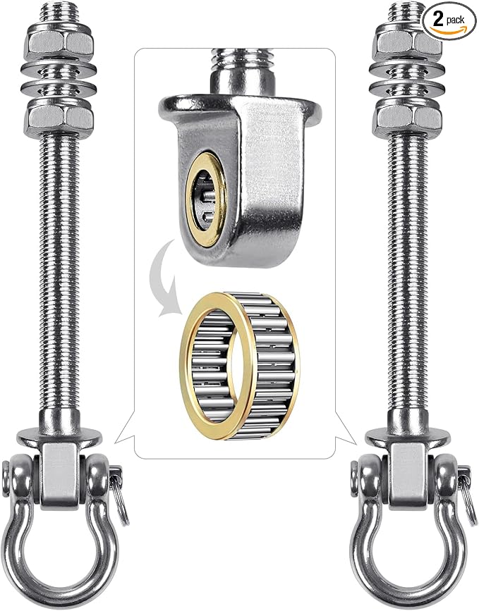 SELEWARE Heavy Duty Bearing Swing Hangers, 2 Pack Stainless Steel Swing Hooks for Wood and Steel Beam, Swing Hardware for Hammock, Yoga Swing, Porch Swing, Heavy Bag, 7" x M2/5", 1500LB Capacity