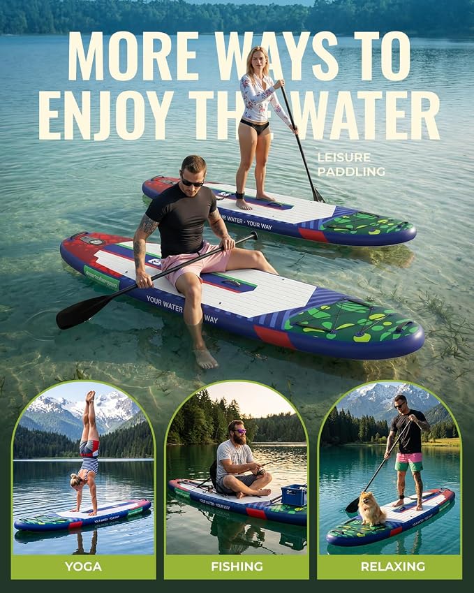 11'x34 Inflatable Paddle Board for Adults Youth, Extra Wide 430LBS Capacity SUP, Stable 2-3 Person Family for Lake Ocean Fishing Surfing Yoga, Includes Accessories