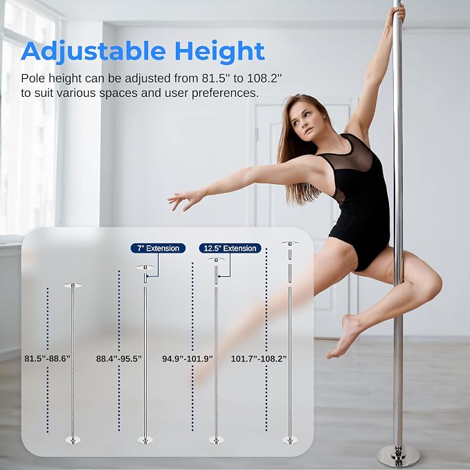 SereneLife Professional Spinning Dance Pole, 45mm Portable Exercise Pole for Fitness – Durable Steel Build, Anti-Rust Finish, Suitable for Home, Club, Gym, Party, Pub