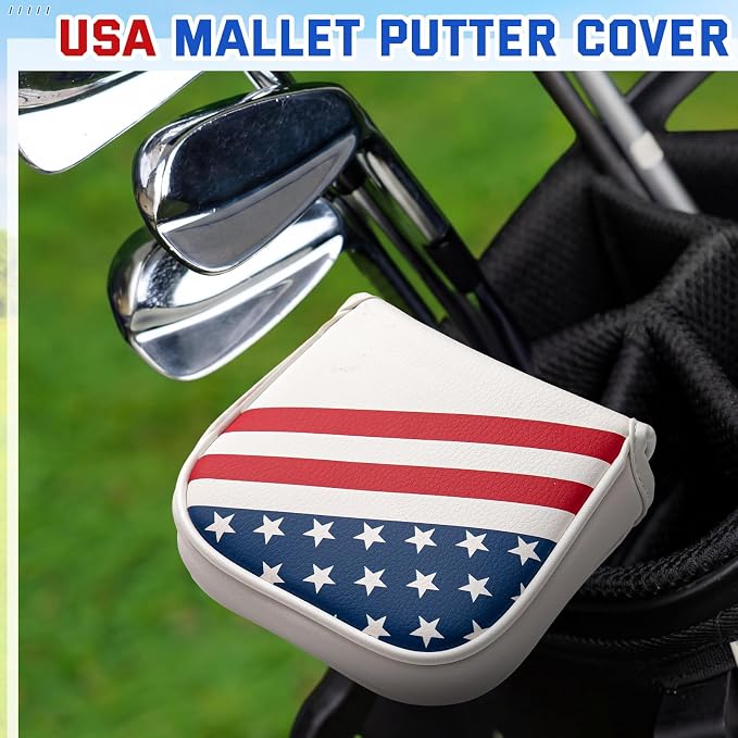 13 Pcs American Flag Golf Accessories Kit, Patriotic Mallet Putter Cover Set with Towel, Tees, Ball Bag & Divot Tool, 4th of July 250th Golf Gifts for Men Father