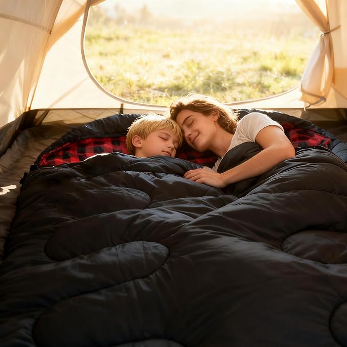 0 Degree Double Sleeping Bag for Adults Queen Size 2 Person Sleeping Bag for Cold Weather with Compression Sack for Car Camping, Hunting and Tent Camp