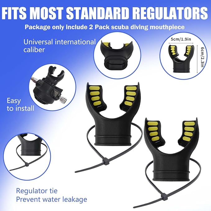Scuba Diving Mouthpiece, Silicone Snorkel Mouthpiece Regulator Replacement with Regulator Tie Fits Most Standard Regulators Scuba Diving Accessories, Orange/Black/Yellow/Green