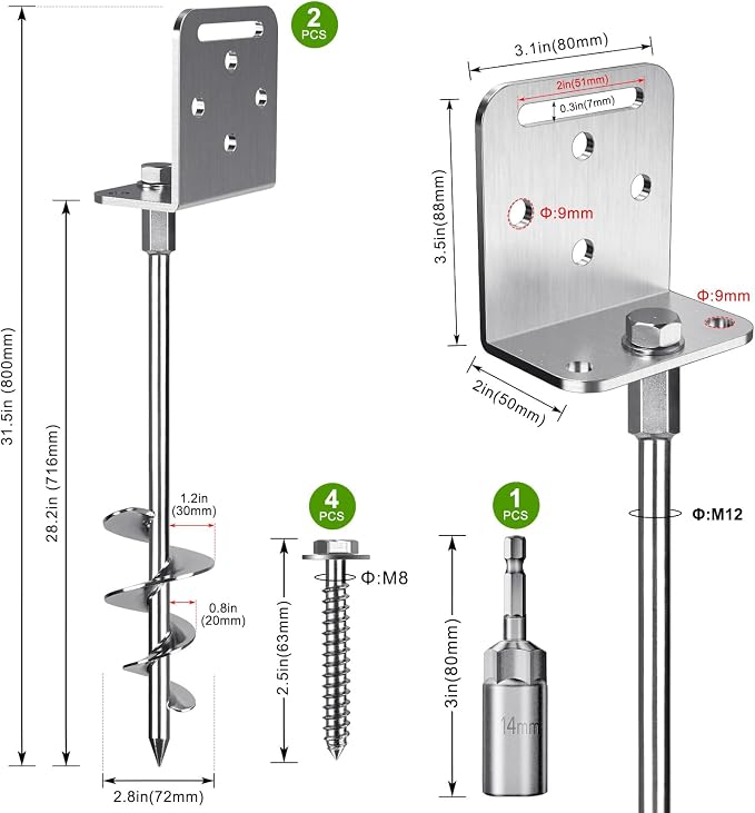 BeneLabel 2/4/6 Pack 18" 24" Ground Anchors Screw in Shed Anchor with L Bracket Trampoline Anchor Spiral Swingset Anchors for Swing Set, Mobile Home, Fence, Playset, Tent, Canopy, Carport