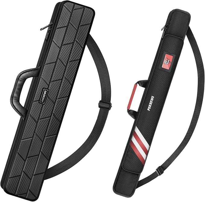 PEKREWS 1x1 Soft Cue Bag Red & 4x4 Hard Pool Cue Case Carbon Black Set
