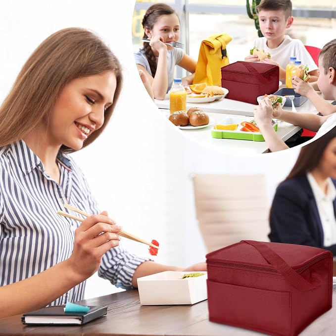 Nuogo 15 Pack Insulated Lunch Bags Bulk, Reusable Cooler Boxes, Leakproof Lunch Boxes Set, Waterproof Thermal Coolers, Insulated Beverage Bag for Women Men Work Picnic Beach(Wine Red)