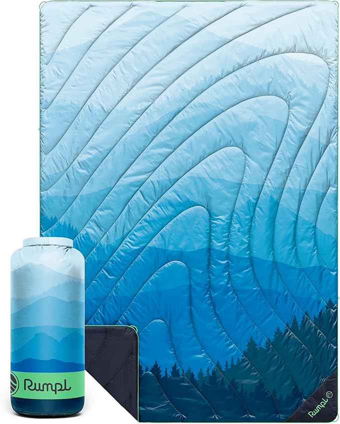 Rumpl Original Puffy 1-Person Blanket for Camping and Outdoors, Blue Ridge Fade