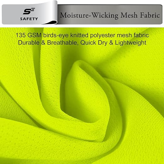 sesafety 3PACK High Visibility Shirts for Men, Class 3 Hi Vis Reflective Construction Shirts for Men with Pocket Safety T Shirts