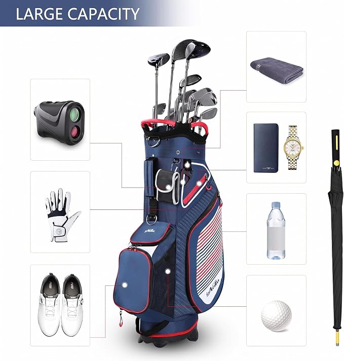 Golf Stand Bag for Men Navy 14 Way Divider Golf Bags, 6LB Lightweight Portable Walking/Riding Bags with Dust Cover, Strap