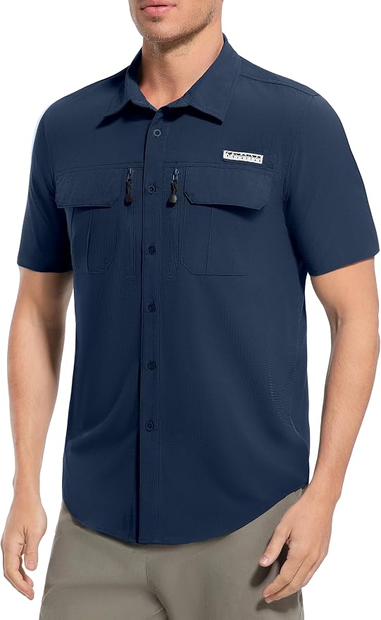 Men's Outdoor Sun Protection Shirts Short Sleeve Quick Dry Lightweight Breathable UPF50 Hiking Fishing Travel Camping
