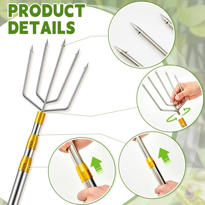 MorningRo 2 Pcs Stainless Steel Telescopic Fish Gaff with 5 Teeth Assorted Harpoons Barbed Retractable Spear Gig Gaff Fishing Gaffs Frog Gig for Fishing Hook Harpoon Hunting Frog Mole