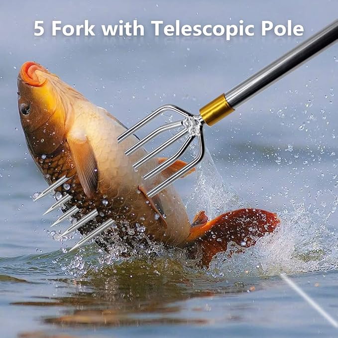 Dutiplus Telescopic Fish Gaff with 1~5 Teeth Assorted harpoons Barbed, Sea and Ice Fishing Spear Gig for Hunting Fish Frog Mole