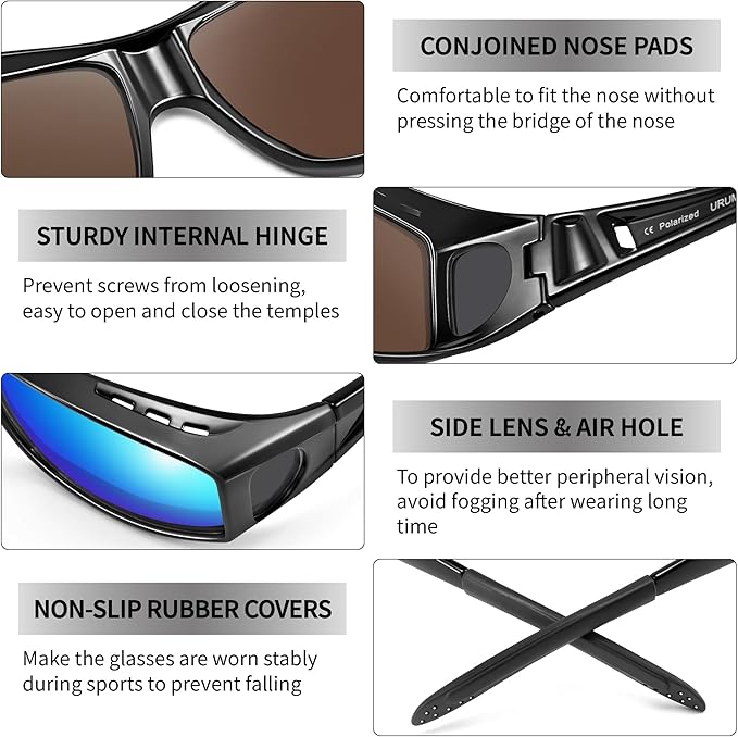 URUMQI Polarized Sunglasses Fit Over Glasses for Men Women, Wraparound Sun Glasses UV400 Protection for Driving Fishing