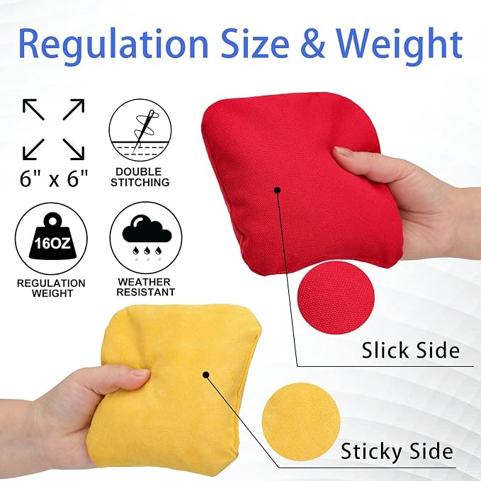EunHo Regulation Cornhole Bags Set of 8 - Dual Sided Slick and Stick Cornhole Bean Bags for Tossing Game Professional All Weather Pro Corn Hole Bags with Tote Bag