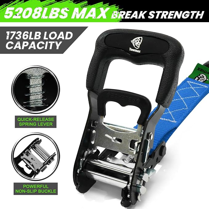 Ratchet Straps Heavy Duty 4 Pack -1.5 Inch x 15 Feet (5,208LB Break Strength)- Motorcycle Tie Down Straps -1.5xThickened Wear-Resistant Ratchet Tie Down Set for Powersports, Motorcycle or Moving Cargo