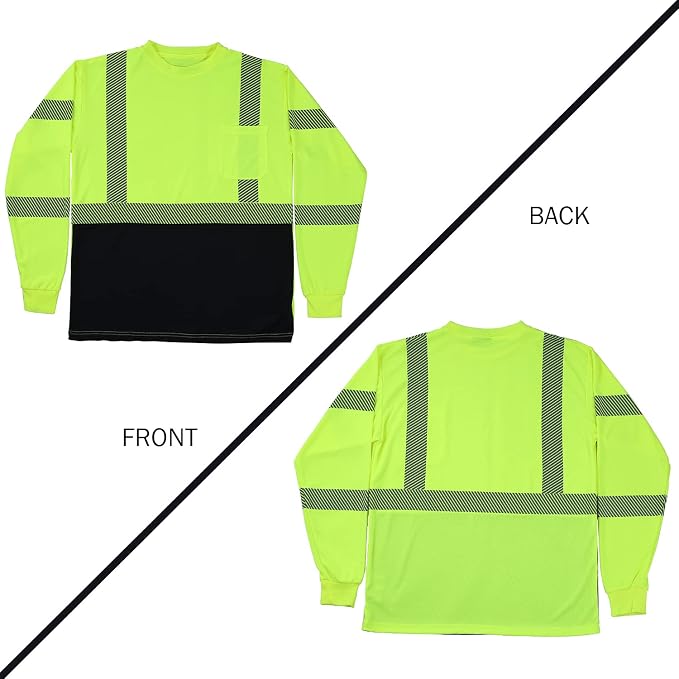 VENDACE 3 Pcs Safety T Shirts Reflective High Visibility Hi Vis Long Sleeve Construction Work Shirts for Men (Yellow,XL)