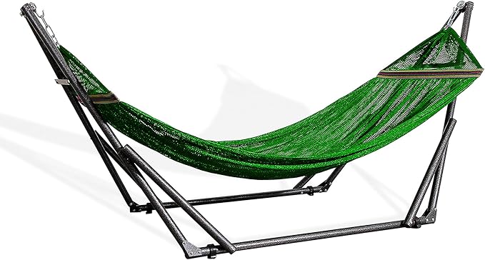 Best Home Fashion Portable Hammock with Collapsible Steel Stand, 600 lbs Capacity, No Tools Assembly, Carrying Bag Included, Perfect for Indoor Outdoor Backyard Patio Camping Beach, 2 Person, Green