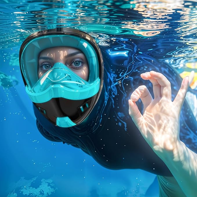 Full Face Snorkel Mask, Snorkeling Gear for Adults Kids with Latest Dry Top Breathing System and Detachable Camera Mount, with 180 Degree Panoramic View
