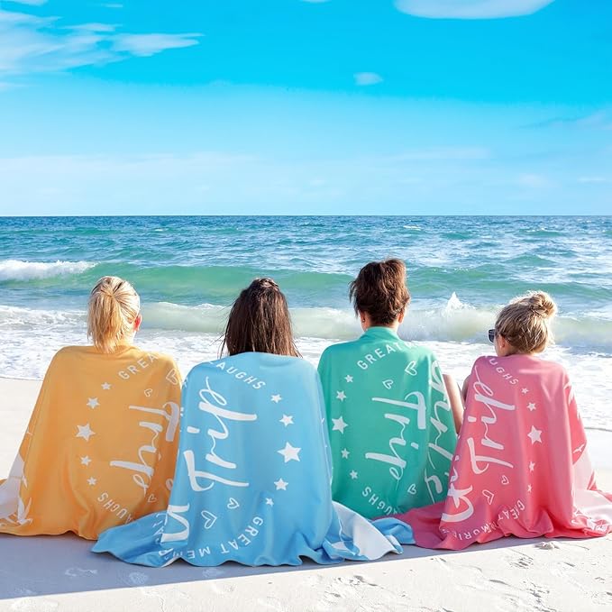 Patelai 4 Pcs Girls Trip Beach Towels Girls Trip Gifts Lightweight Microfiber Oversized 35 x 70 Inches Towels Quick Dry Colorful Easy Pack for Swimming Pool Camping Women Adult Vacation (Classic)