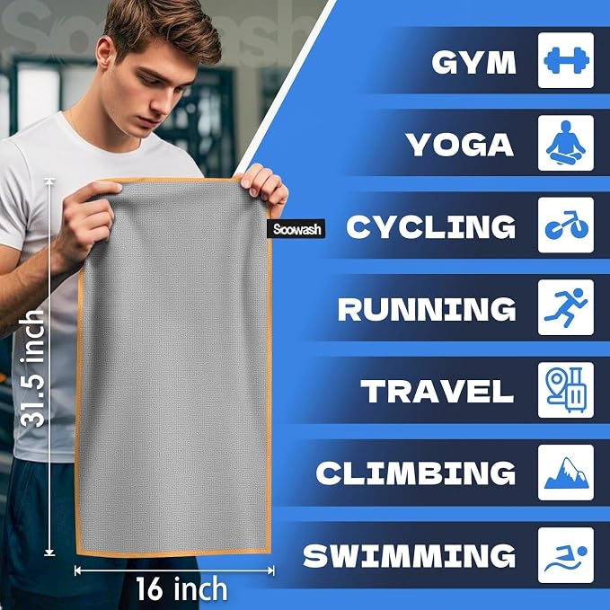Microfiber Gym Towels for Showering Working Out Quick Dry Negative ions Large Middle Small Sizes Lightweight Gym Towel for Men Women Tennis Sports Towels for Body Hot Yoga Fitness Essentials