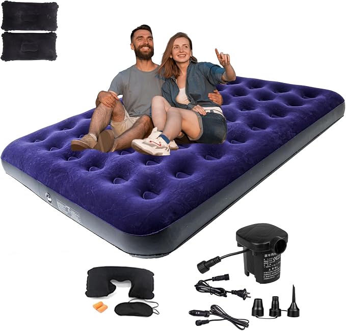 Onirii Queen Size Double Camping Air Mattress Bed with Air Pump | 80"x 60"Thickened Portable Inflatable Mattress Blow Up Air Mattress,Travel Sleeping Bed Pad for Camping Home Hiking