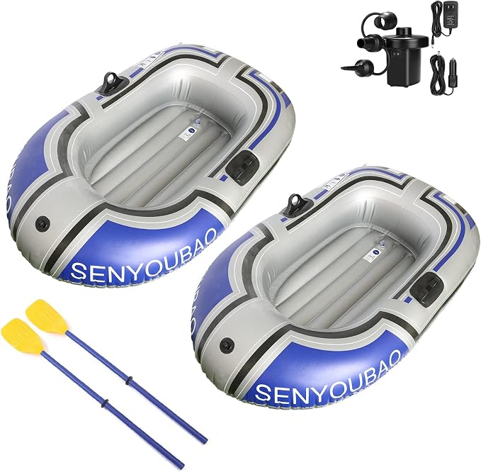ptlsy Inflatable Boat,Swimming Pool and Lake Inflatable Boat with Electrical Air Pump and Oars (2 Boats)