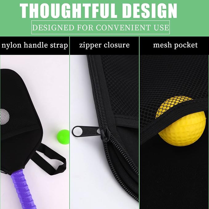 SAVITA 2PCS Pickleball Paddle Covers, Neoprene Paddle Cover with Inner Pockets and Handle Strap Pickle Racket Cover Pickleball Racket Case Pickleball Racket Cover Bag (Black)