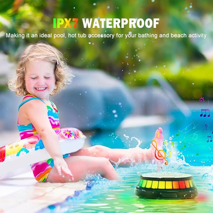 Floating Speaker for Pool with Colorful Lights, IPX7 Waterproof Floating Hot Tub Speaker, 15W Stereo Loud Sound, 360° Loud Stereo Sound, TWS, Great for Pool Shower Travel SPA