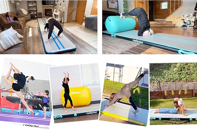 Inflatable Air Gymnastics Mats for Tumbling, 10ft/13ft/16ft/20ft Tumble Track Tumbling Mats for Kids, 4/8 Inches Thick Training Mat with Electric Pump Gymnastics Equipment for Kids Mat