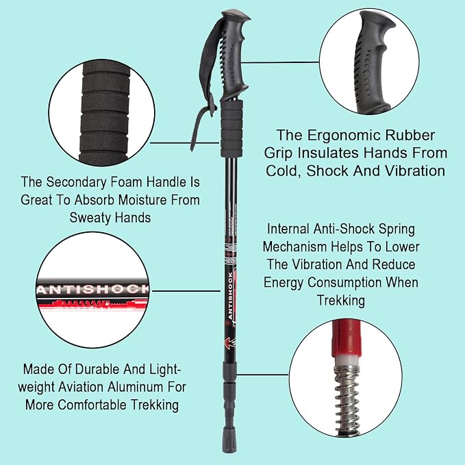 Aihoye Hiking Trekking Poles, 2 Pack Collapsible, Lightweight, Anti Shock, Walking Sticks, Adjustable Hiking Pole for Men and Women