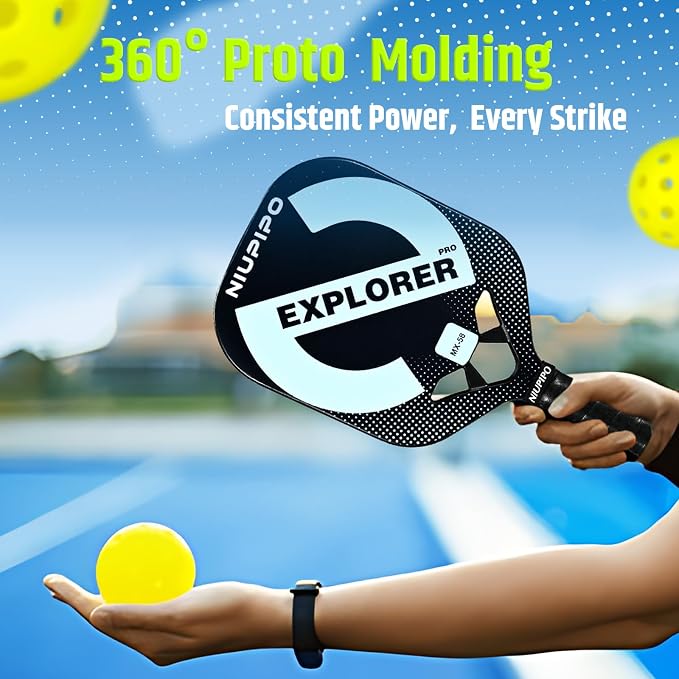 niupipo Pickleball Paddles Set of 2/4/1, USAPA Approved Carbon Fiber & Fiberglass Hybrid, Easy Power, Polypropylene Honeycomb Core, Cushioned 4.72" Grip, Bag/Cover, Pickleball Paddle Set for Men Women