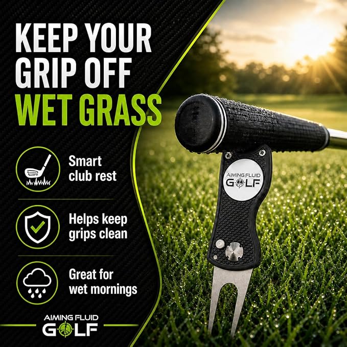 Golf Divot Repair Tool — 5-in-1 Golfing Ball Marker, Pitch Mark Repair, Putting Alignment, Club Tee, and Groove Cleaner, Accessory Metal Switchblade Design - Ideal Gift for Golfers