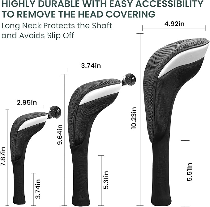 FINGER TEN Golf Club Head Covers Woods Driver Fairway Hybrid 3/4/5 Set, Headcovers Men 1 3 5 7 X Interchangeable Number Tag, Fit All Wood Clubs