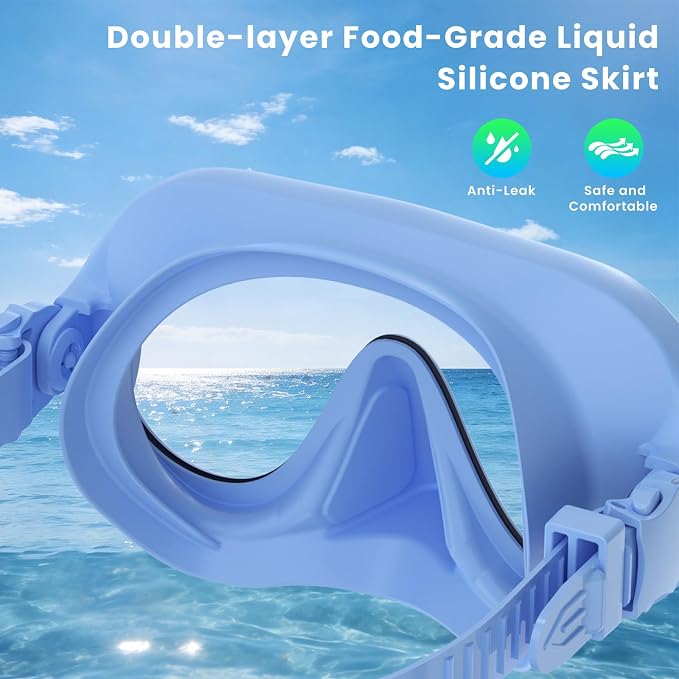 Snorkeling Gear for Adults, Snorkel Set Adult, Scuba Diving Mask, Panoramic View Anti-Leak Anti-Fog Dive Swimming Goggles Tempered Glass Panoramic Wide View Travel Portable Foldable