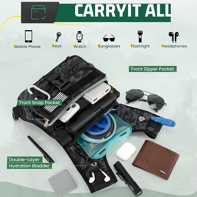 RAINSMORE Hydration Vest with Water Bladder Adjustable Strap Chest Pack