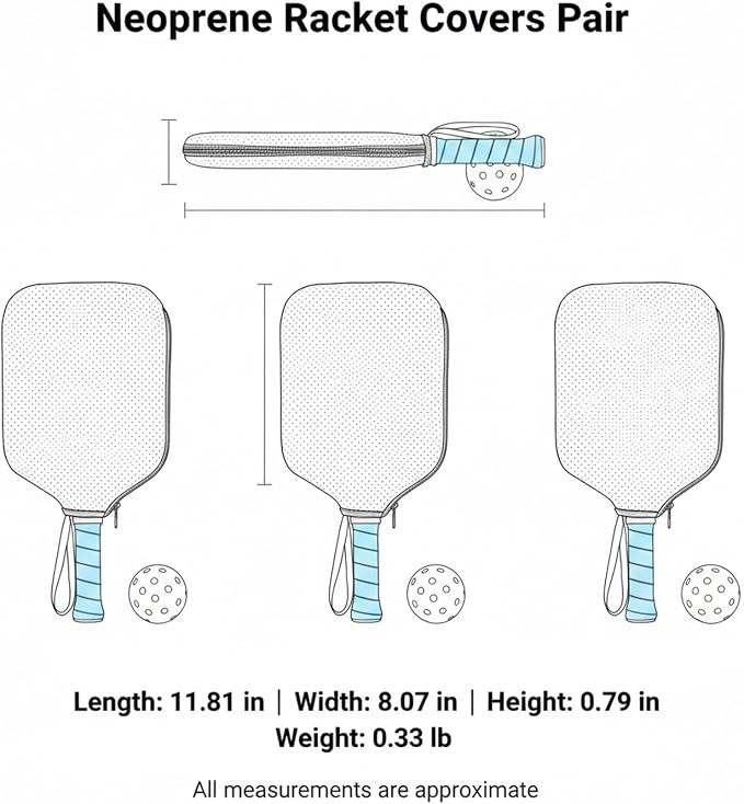 2-Pack Neoprene Racket Covers for Table Tennis & Badminton, Protective Storage Sleeves with Hanging Loop, Scratch-Resistant Paddle Cases