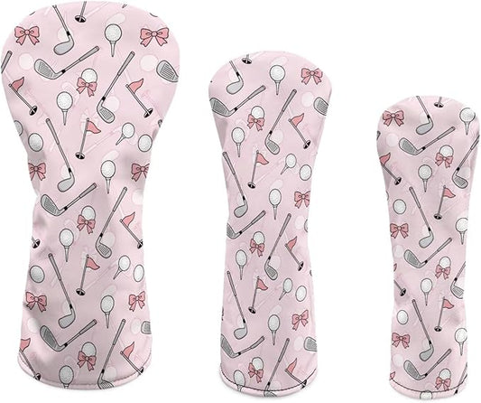 Rnyleeg Golf Club Head Covers for Women Driver Head Cover Leather Fairway Wood Headcover Hybrid Headcovers for Golf Clubs