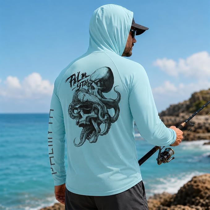 Palmyth Men's Fishing Hoodie Shirt UPF 50+ Quick-Dry Breathable Long Sleeve | Long Sleeve Fishing Shirt, UPF 50+ Sun Protection, Quick-Dry Fabric, Breathable Mesh Back, Built-in Face Mask, 4-way Stretch