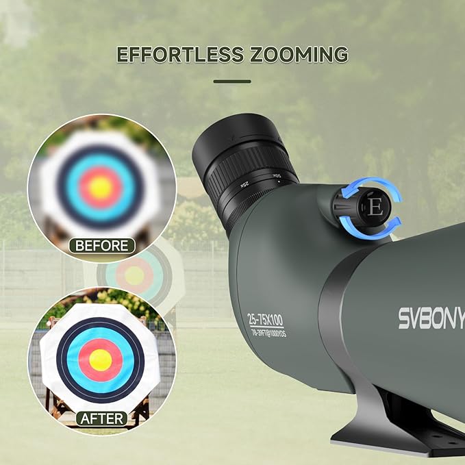 SVBONY SV28 100mm Angled Spotting Scope for Target Shooting, 25-75x Spotter Scope with Tripod for Long Range Viewing, FMC HD Optics with Soft Carrying Case & Phone Adapter, Scopes for Birdwatching
