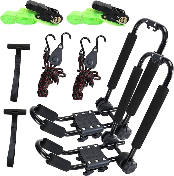 Folding Kayak Roof Rack J-Bar Adjustable | For Kayak/Canoe/SUP, Roof Mounting, Fits SUV/Car/Truck Crossbars(23-krf-1 )