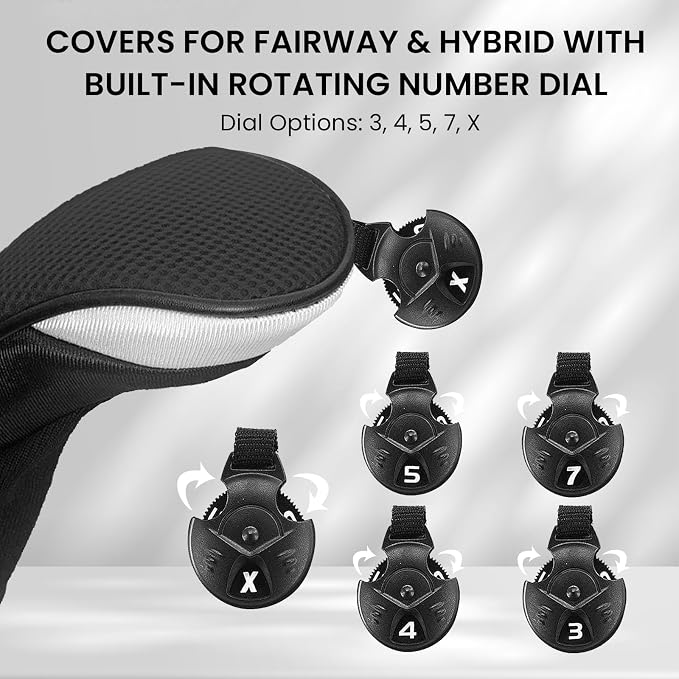 Golf Club Head Covers for Woods Driver Fairway Hybrids Value 6 Pack, Long Neck for Serious Protection with Interchangeable Tags 3 4 5 7 X, Headcovers for Men Women in Black & Pink