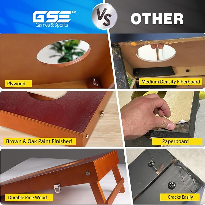 GSE Games & Sports Expert Portable Cornhole Board Set 1x2 ft, Solid Wood Frame with Plywood Board, Indoor & Outdoor Bean Bag Toss Game for Office, Home, Backyard, Beach, Camping, Tailgate, Travel
