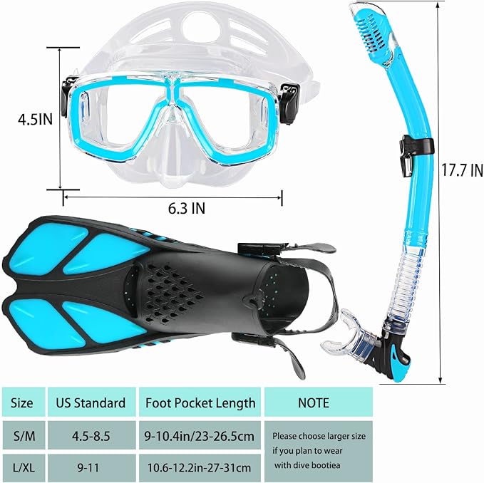 Snorkeling Gear for Adults with Fins Scuba Diving Gear Adult Professional Travel Snorkel Sets with Flippers,Anti-Fog Anti-Leak Diving Mask