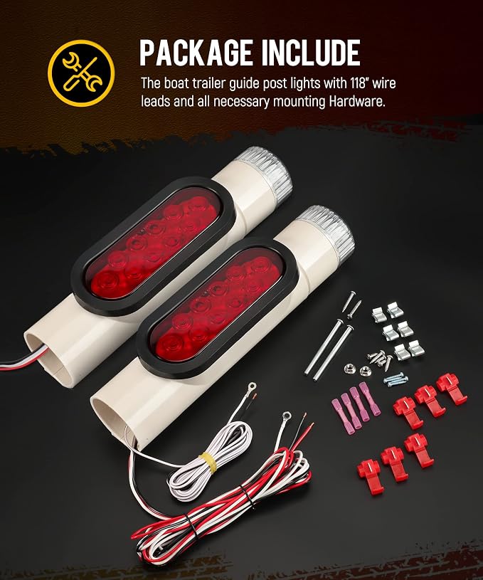Partsam 2pcs Boat Trailer Guide on Post Pipe Light Set, [DOT Approved] [Patented] IP67 Waterproof Boat Trailer Guide Pole Lights for 2-3/8" PVC Pipe, Turn Signal Brake Tail Lights 12V