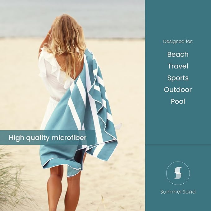 SummerSand Microfiber Beach Towel - Quick Dry, Sand Free - Compact and Lightweight for Travel - Recycled Materials - Travel Bag Included - Large Microfiber Towel (63x31.5in – Ocean Green)