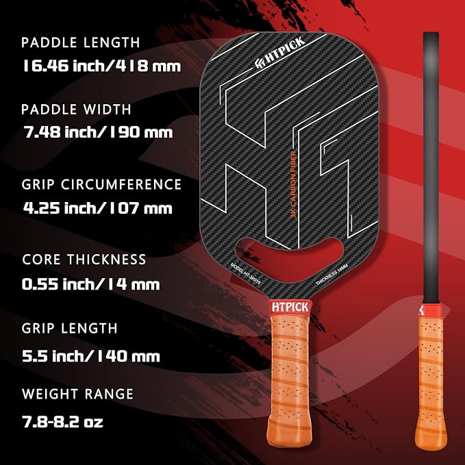 Pickleball Paddles, Professional Carbon Fiber Pickleball Paddle for High Spin & Powerful Shots with Honeycomb Core Pickleball Racket for Indoor Outdoor Play