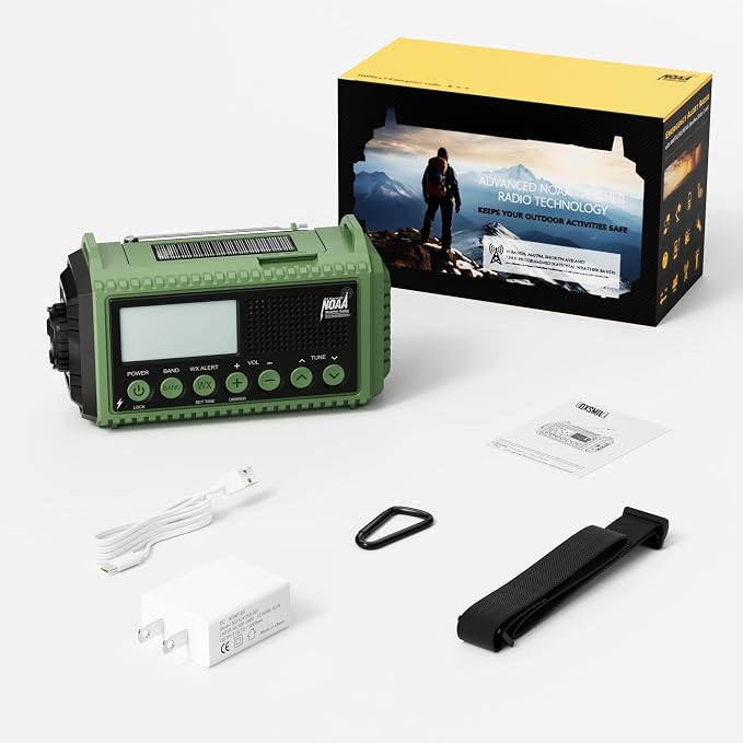 Eoxsmile NOAA Weather Radio 12000mAh - Emergency Radio Hand Crank Solar Battery Operated Portable AM/FM Shortwave Radio with USB-C Charger, Flashlight, SOS Alert for Home Outdoor Hurricane Survival