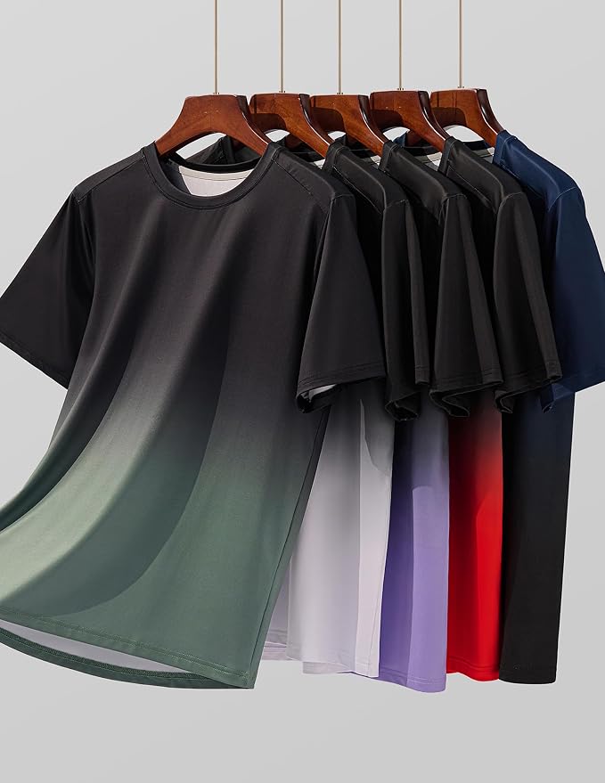 5 Pack Men’s Active Quick Dry Crew Neck T Shirts | Athletic Running Gym Workout Short Sleeve Tee Tops Bulk