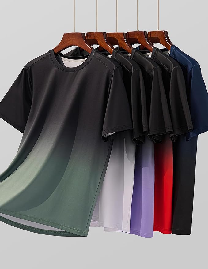 5 Pack Men’s Active Quick Dry Crew Neck T Shirts | Athletic Running Gym Workout Short Sleeve Tee Tops Bulk